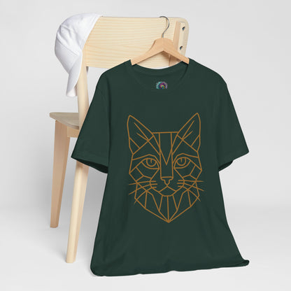 Geometric Cat T-Shirt – Minimalist Line Art Tee - WhimSpin - https://whimspin.com