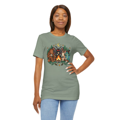 Cryptid Campfire T-Shirt – Bigfoot, Mothman & Nessie Tee