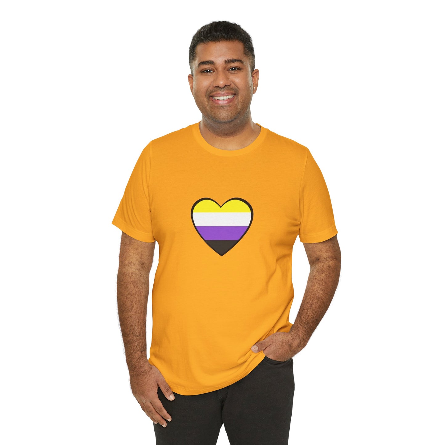 Nonbinary Pride Flag Heart T-Shirt – Unisex LGBTQ+ Graphic Tee