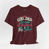 Maroon crewneck Girl Dad t-shirt with heart-and-bow graphic text 
