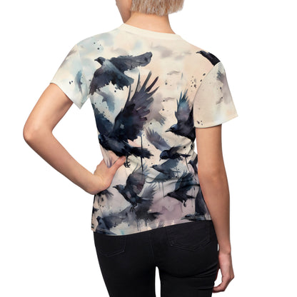 Gothic Crow T-Shirt – Women’s Watercolor Bird Tee