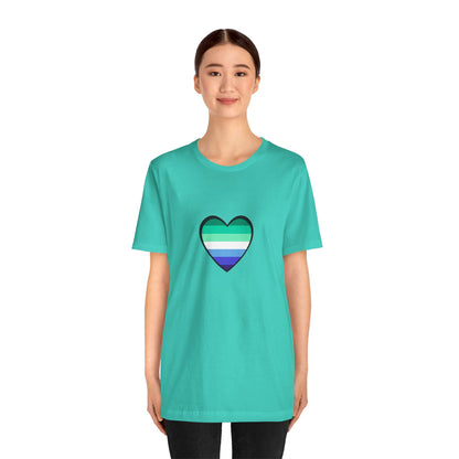 Gay Men’s Pride Flag Heart T-Shirt – LGBTQ+ Flag Design on Unisex Tee