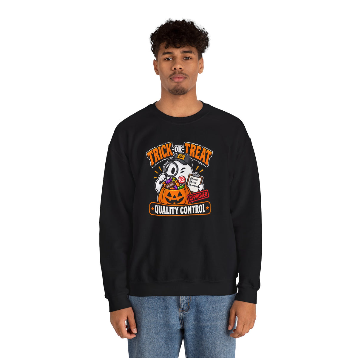 Trick-or-Treat Quality Control Sweatshirt – Funny Halloween Cozy Top