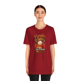 Red crew-neck T-shirt with centered Pumpkin Spice graphic