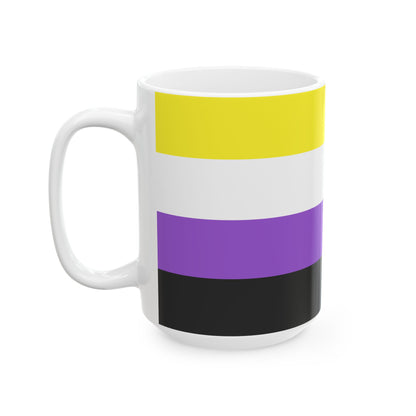 Nonbinary Pride Flag Cup – Yellow, White, Purple & Black LGBTQ+ Ceramic Mug