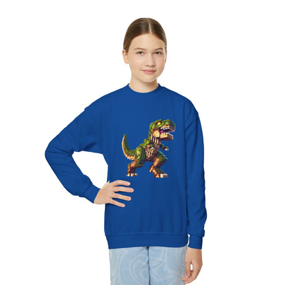 Pixel Dinosaur Youth Sweatshirt – Retro Pixel T-Rex Gamer Hoodie