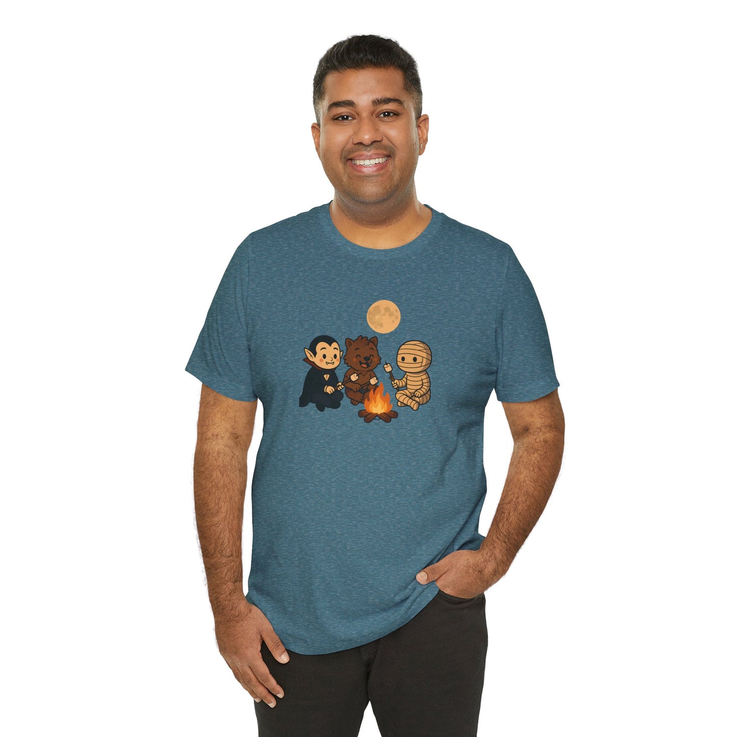 Halloween Monsters Campfire T-Shirt – Cute Monster Shirt with Roasting Marshmallows