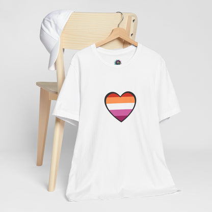 Lesbian Flag Heart T-Shirt – Bold LGBTQ+ Graphic Tee