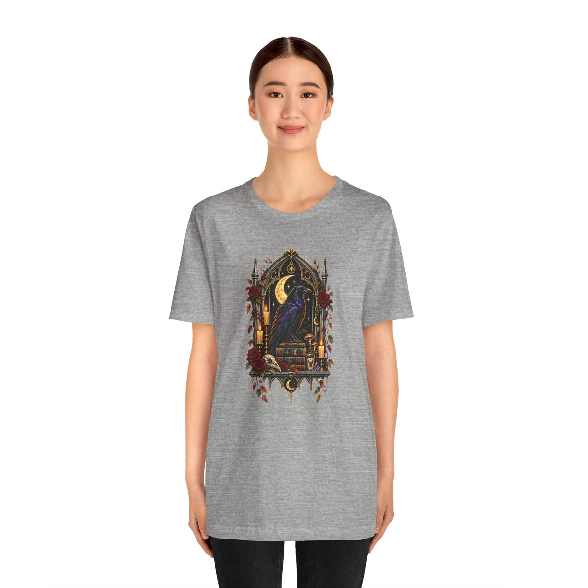 Raven’s Reliquary Tee – Gothic Moonlit Raven T-shirt