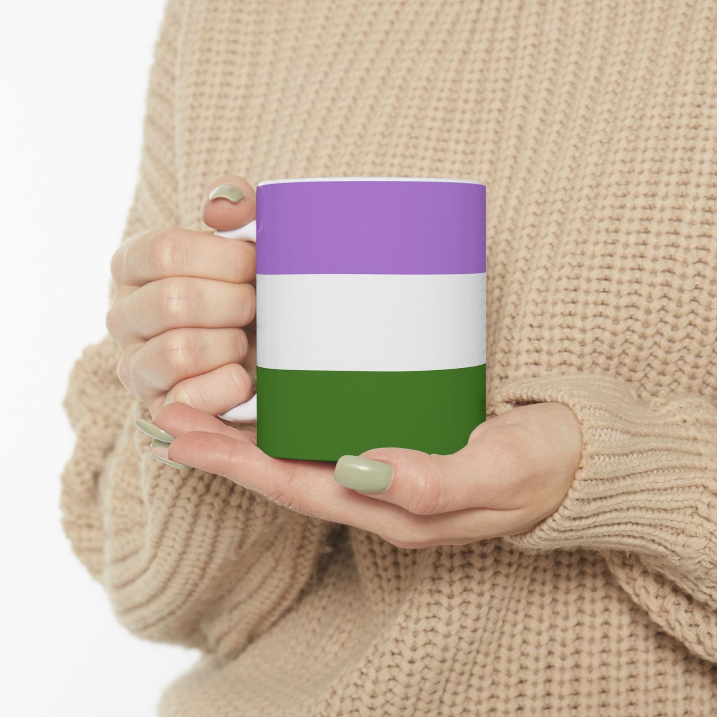 Genderqueer Pride Flag Cup – Lavender, White & Green LGBTQ+ Ceramic Mug
