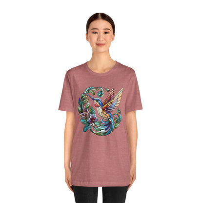 Stained Glass Hummingbird Tee – Vibrant Nature Shirt