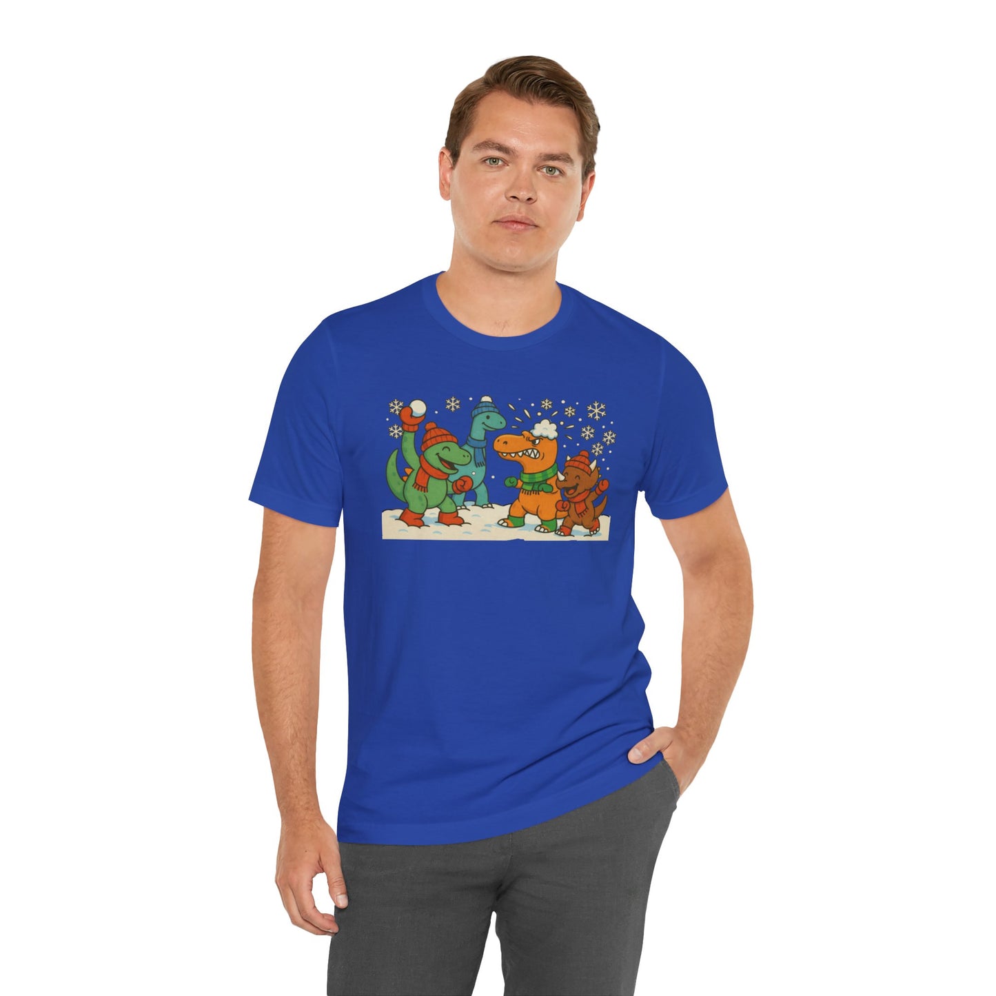 Dinosaur Snowball Fight T-Shirt – Funny Winter Dino Graphic Tee