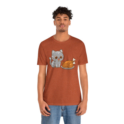 Thanksgiving Cat T-Shirt – Cute Hungry Cat and Turkey Tee