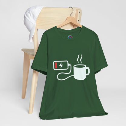 Low Battery Need Coffee Tee – Funny Caffeine Graphic T-Shirt