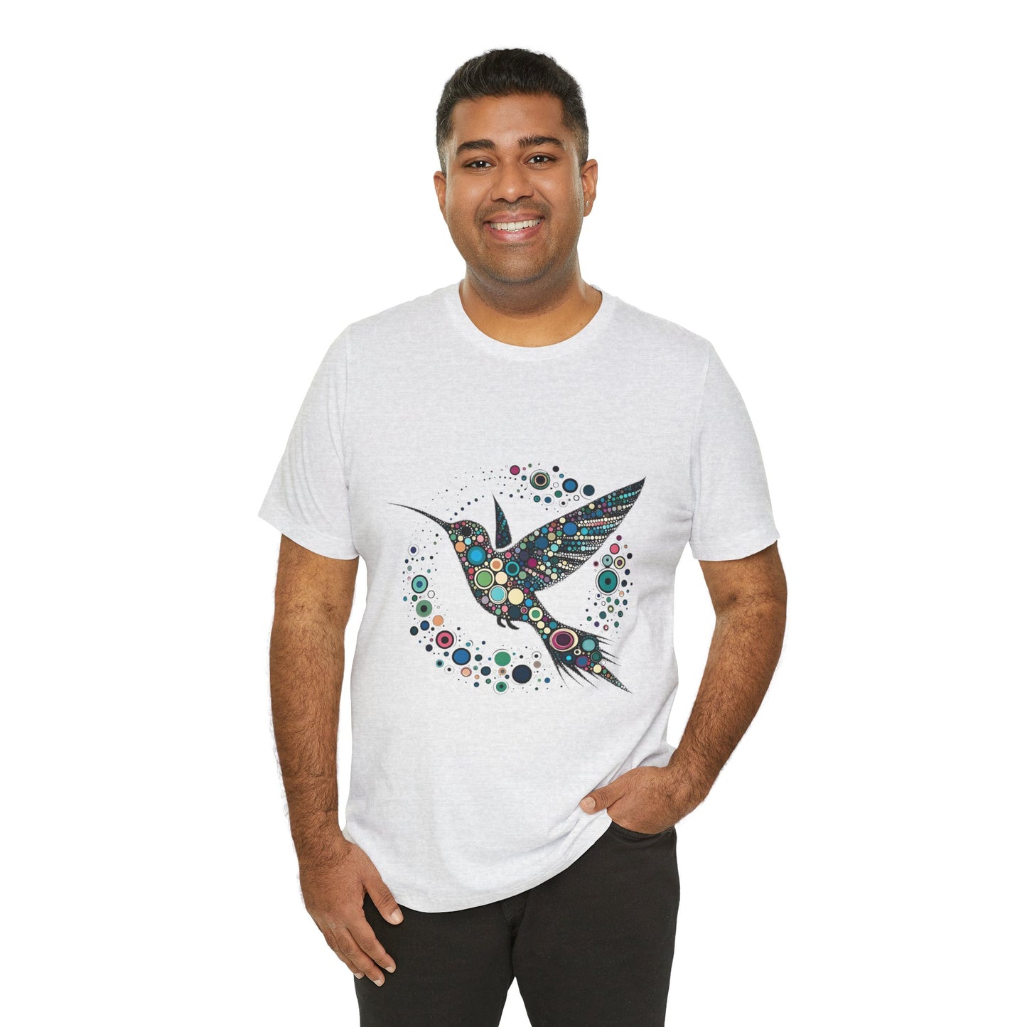 Hummingbird Dot Art T-Shirt – Colorful Nature-Inspired Graphic Tee