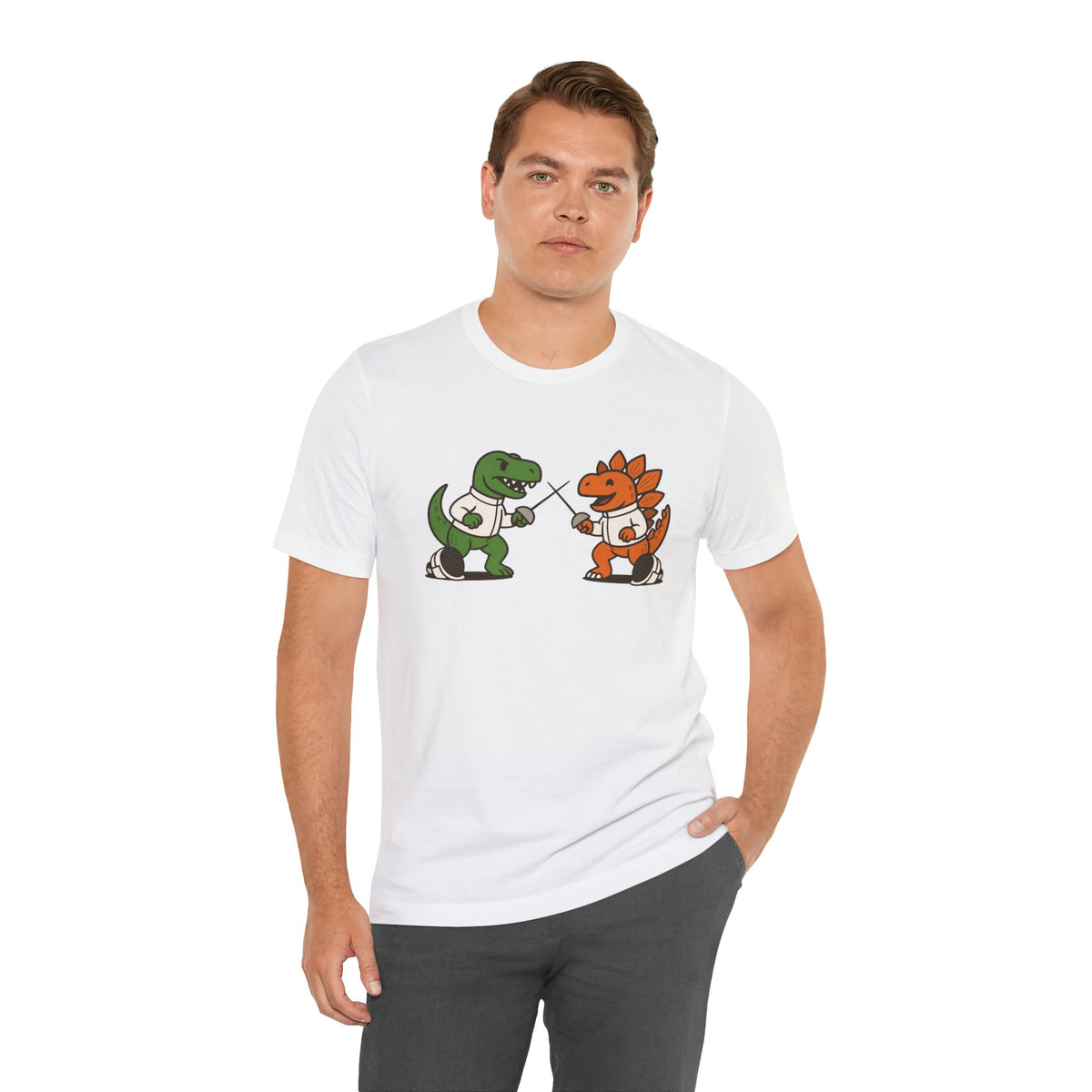 Dinosaur Fencing T-Shirt – T-Rex vs Stegosaurus Tee