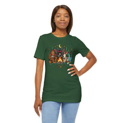 Cryptid Campfire T-Shirt – Bigfoot, Mothman & Nessie Tee