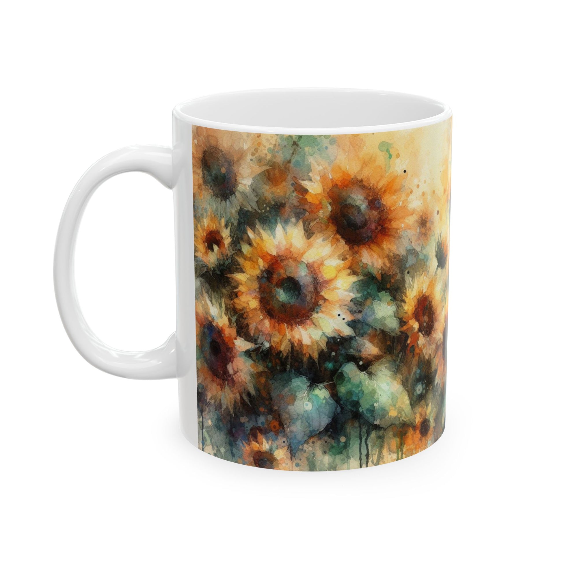 Watercolor Sunflower Mug | Artistic Floral Coffee Cup 11oz & 15oz - WhimSpin - https://whimspin.com