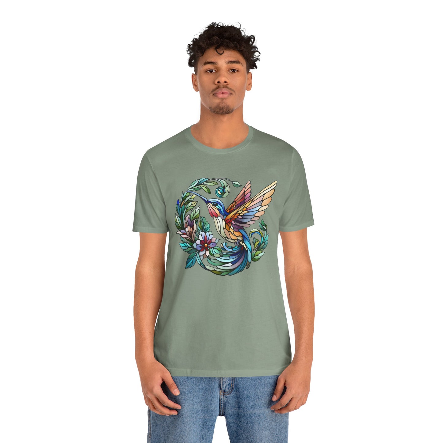 Stained Glass Hummingbird Tee – Vibrant Nature Shirt