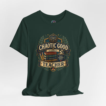 Chaotic Good Teacher T-Shirt – RPG Teacher Graphic Tee