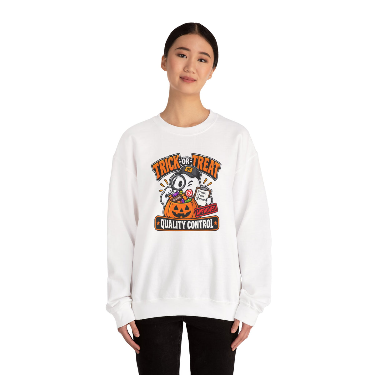 Trick-or-Treat Quality Control Sweatshirt – Funny Halloween Cozy Top