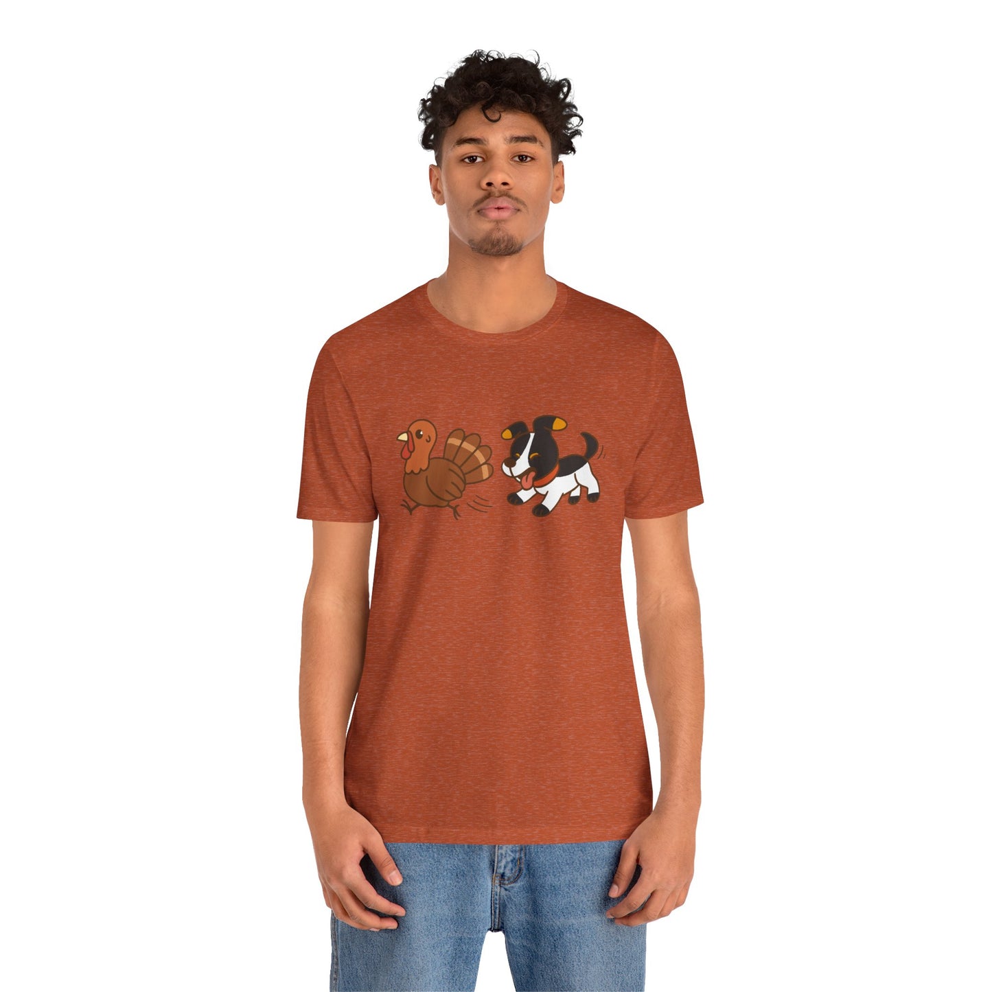 Dog Chasing Turkey T-Shirt – Funny Thanksgiving Dog Tee