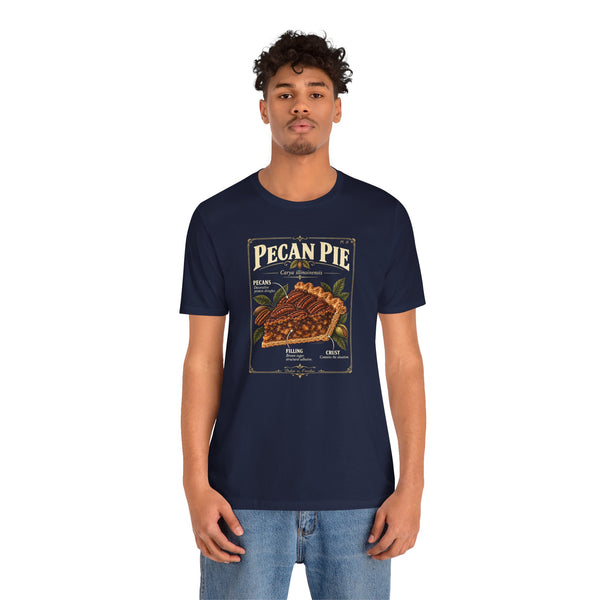 Navy T-shirt featuring pecan pie anatomy graphic