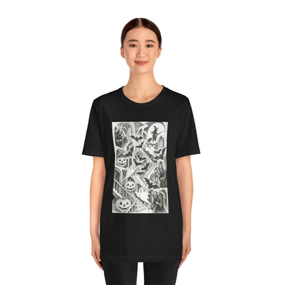 Haunted Hallways T-Shirt – Escher-Inspired Halloween Graphic Tee