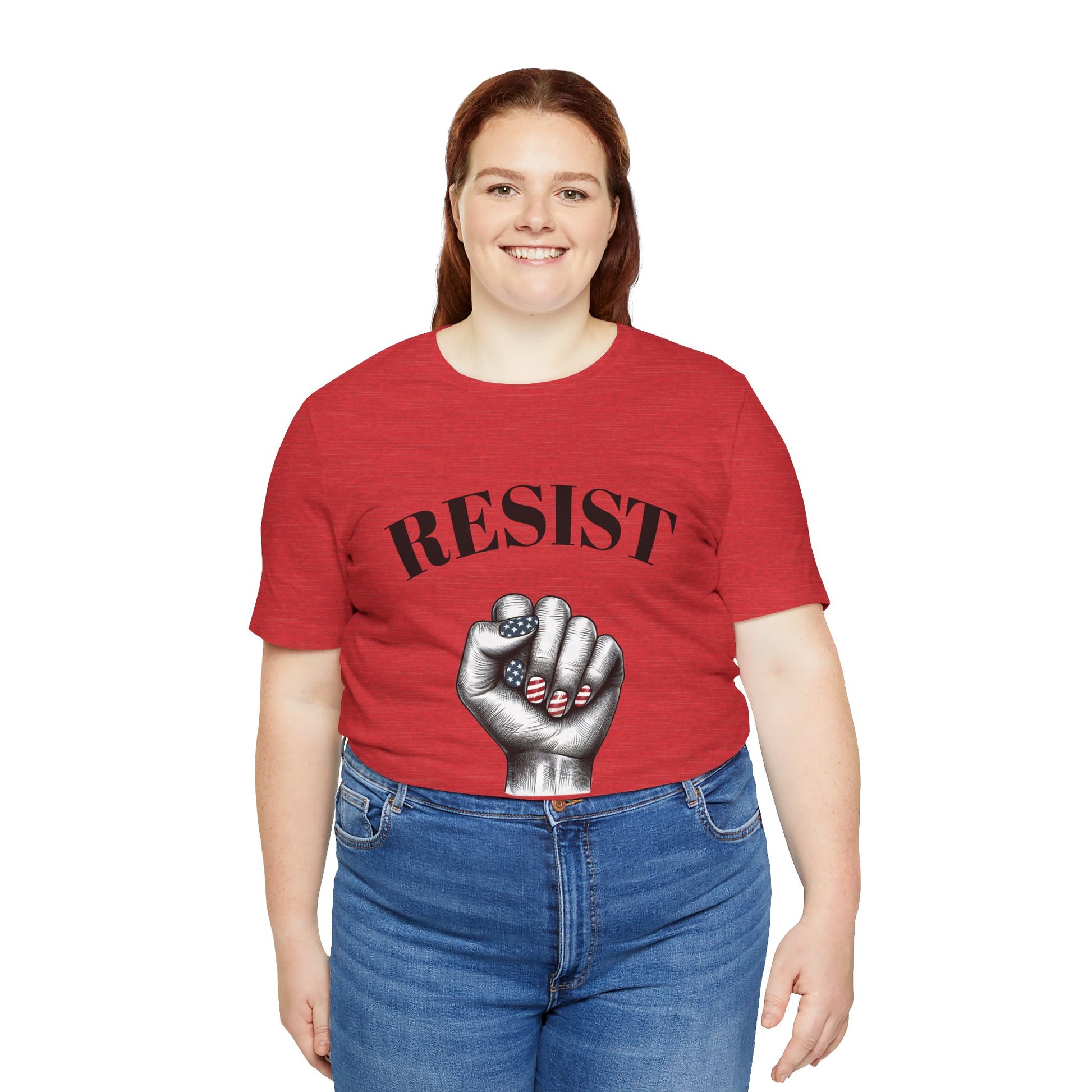Resist Feminist Power Fist Tee – USA Flag Nails Protest Shirt - WhimSpin - https://whimspin.com