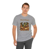 Heather gray T-shirt with Book Dragon graphic, crew neck and short sleeves