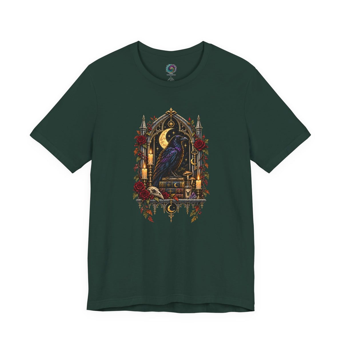 Raven’s Reliquary Tee – Gothic Moonlit Raven T-shirt