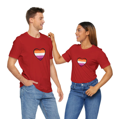 Lesbian Flag Heart T-Shirt – Bold LGBTQ+ Graphic Tee
