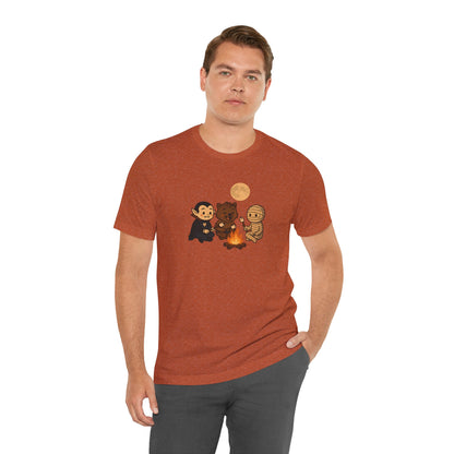 Halloween Monsters Campfire T-Shirt – Cute Monster Shirt with Roasting Marshmallows