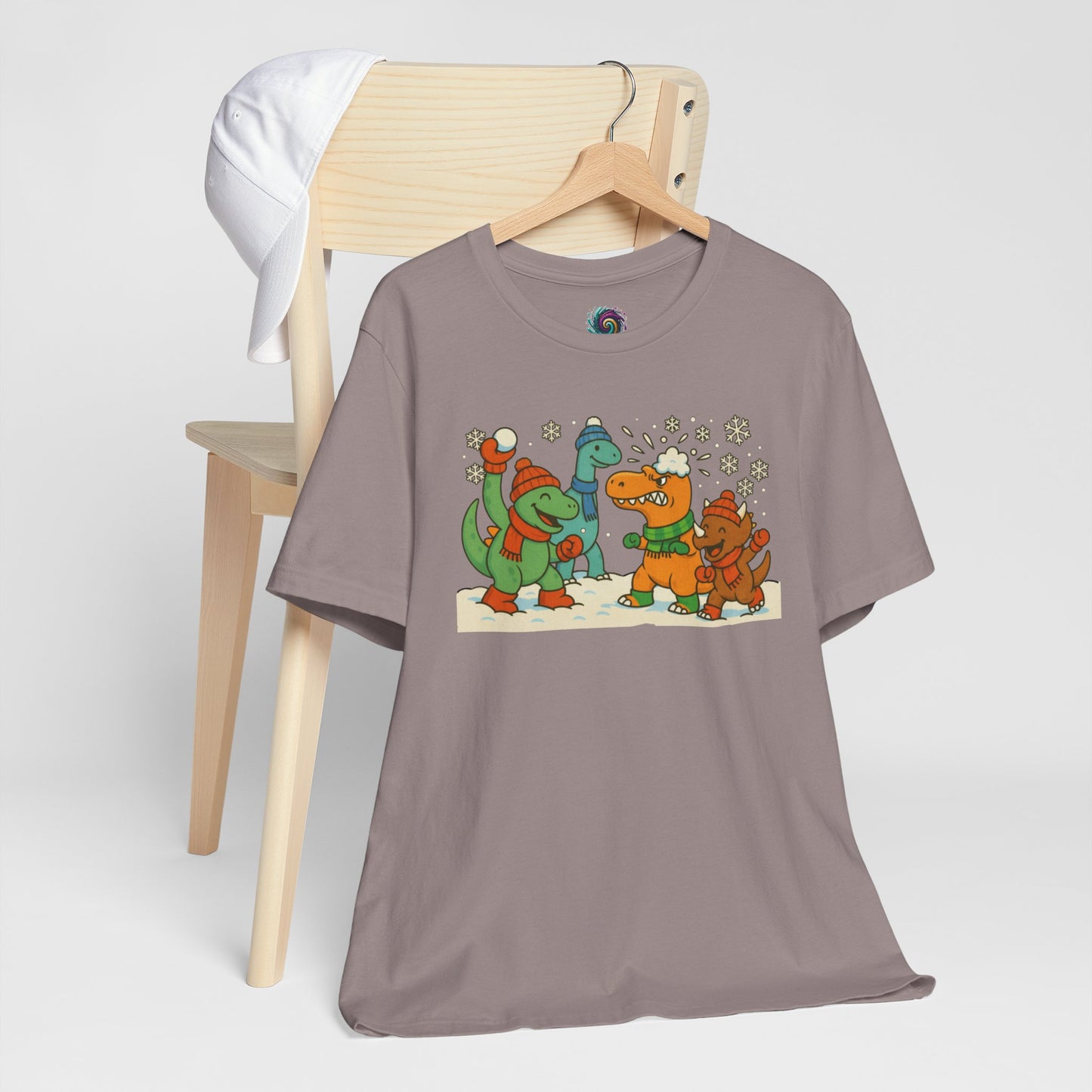 Dinosaur Snowball Fight T-Shirt – Funny Winter Dino Graphic Tee
