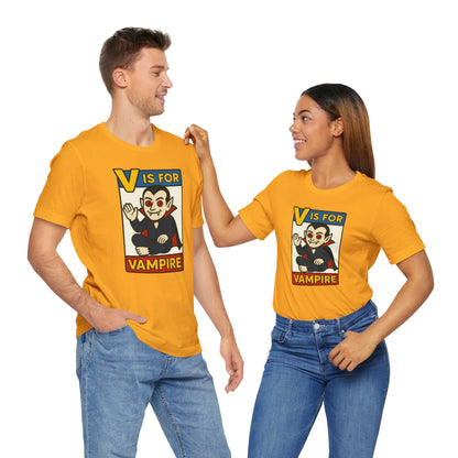 V is for Vampire T-Shirt – Funny Halloween Legend Alphabet Tee