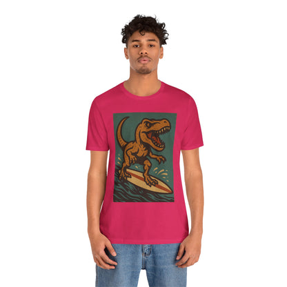 Surfing T-Rex T-Shirt – Funny Dinosaur Graphic Tee for Summer Vibes - WhimSpin - https://whimspin.com