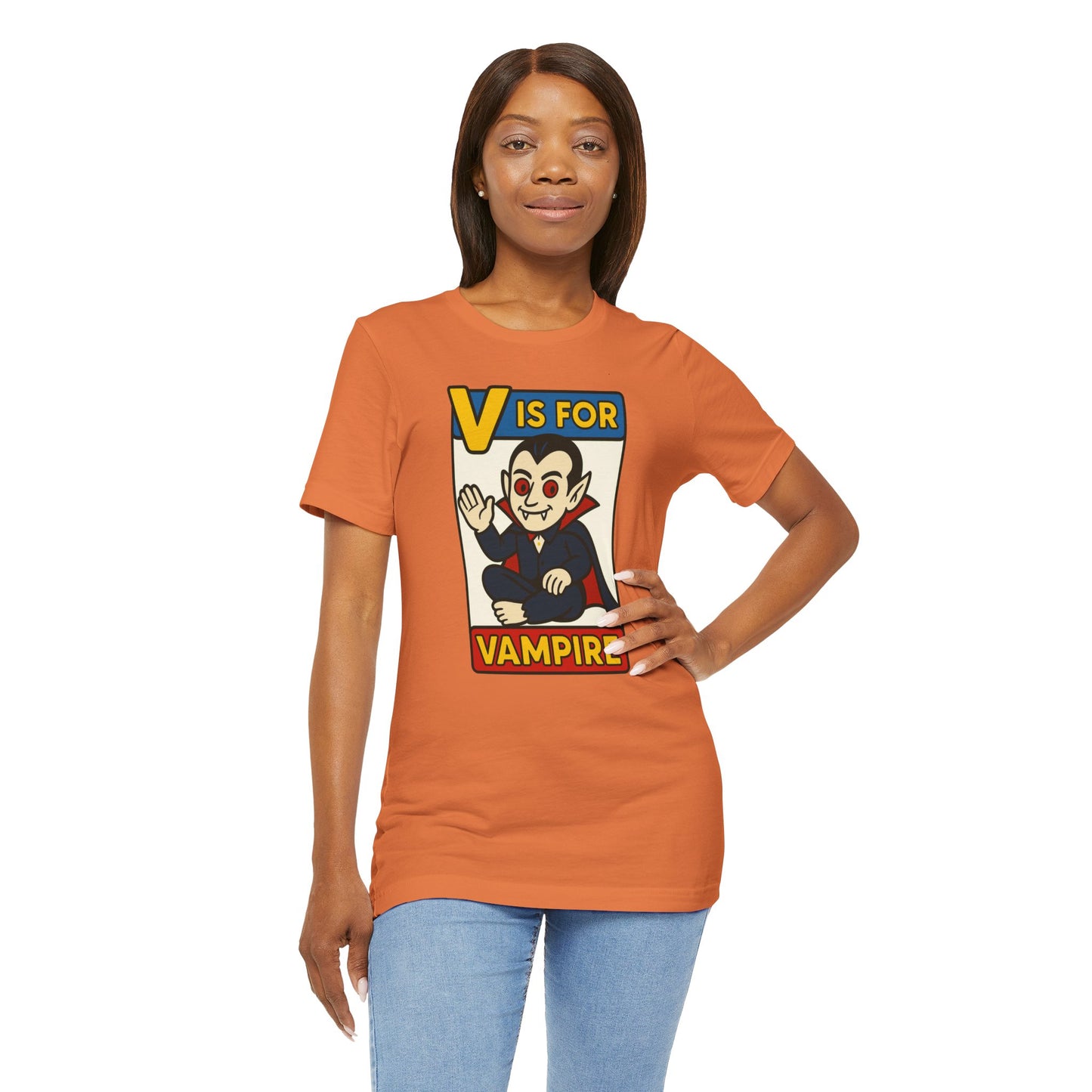 V is for Vampire T-Shirt – Funny Halloween Legend Alphabet Tee