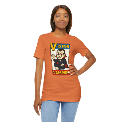 V is for Vampire T-Shirt – Funny Halloween Legend Alphabet Tee
