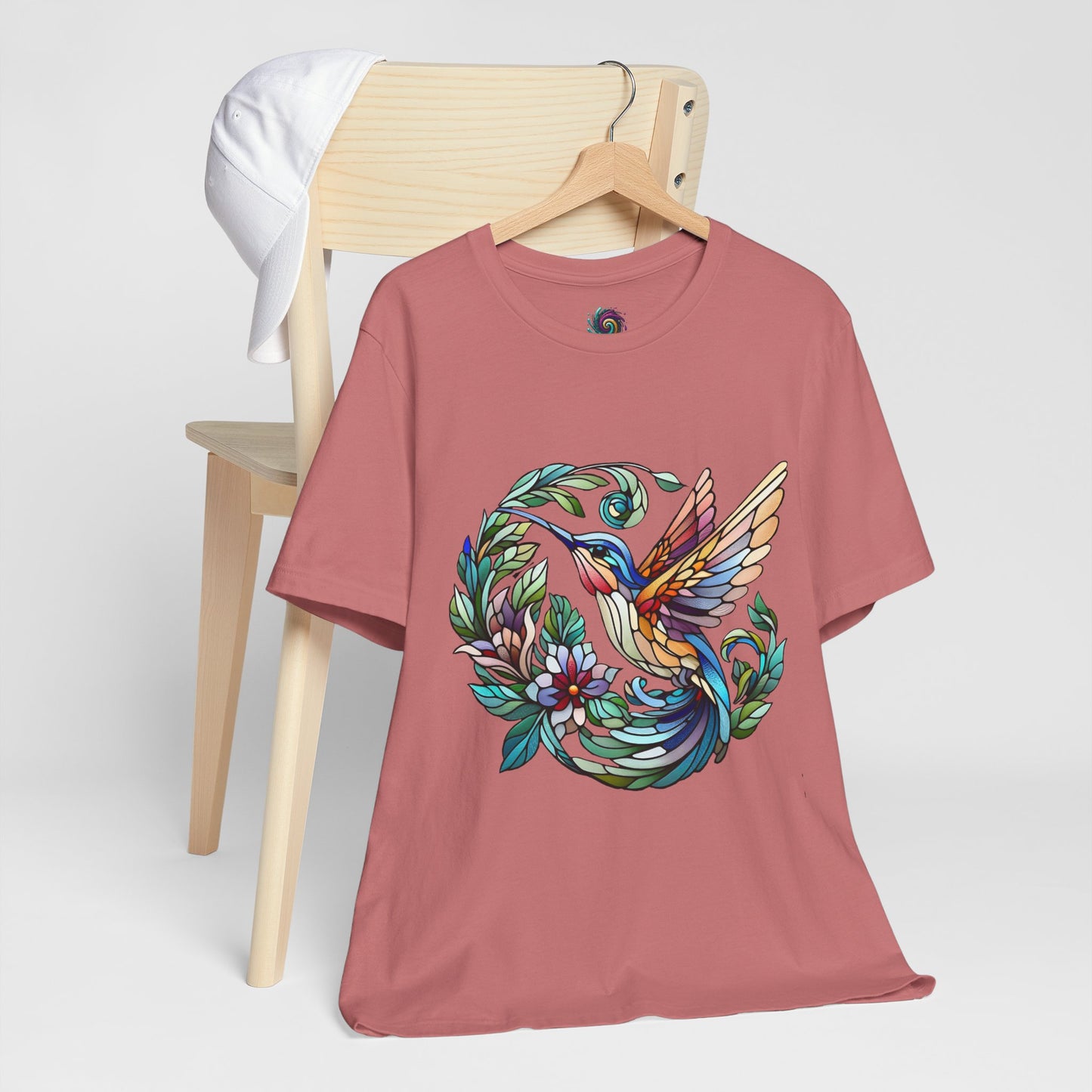 Stained Glass Hummingbird Tee – Vibrant Nature Shirt - WhimSpin - https://whimspin.com