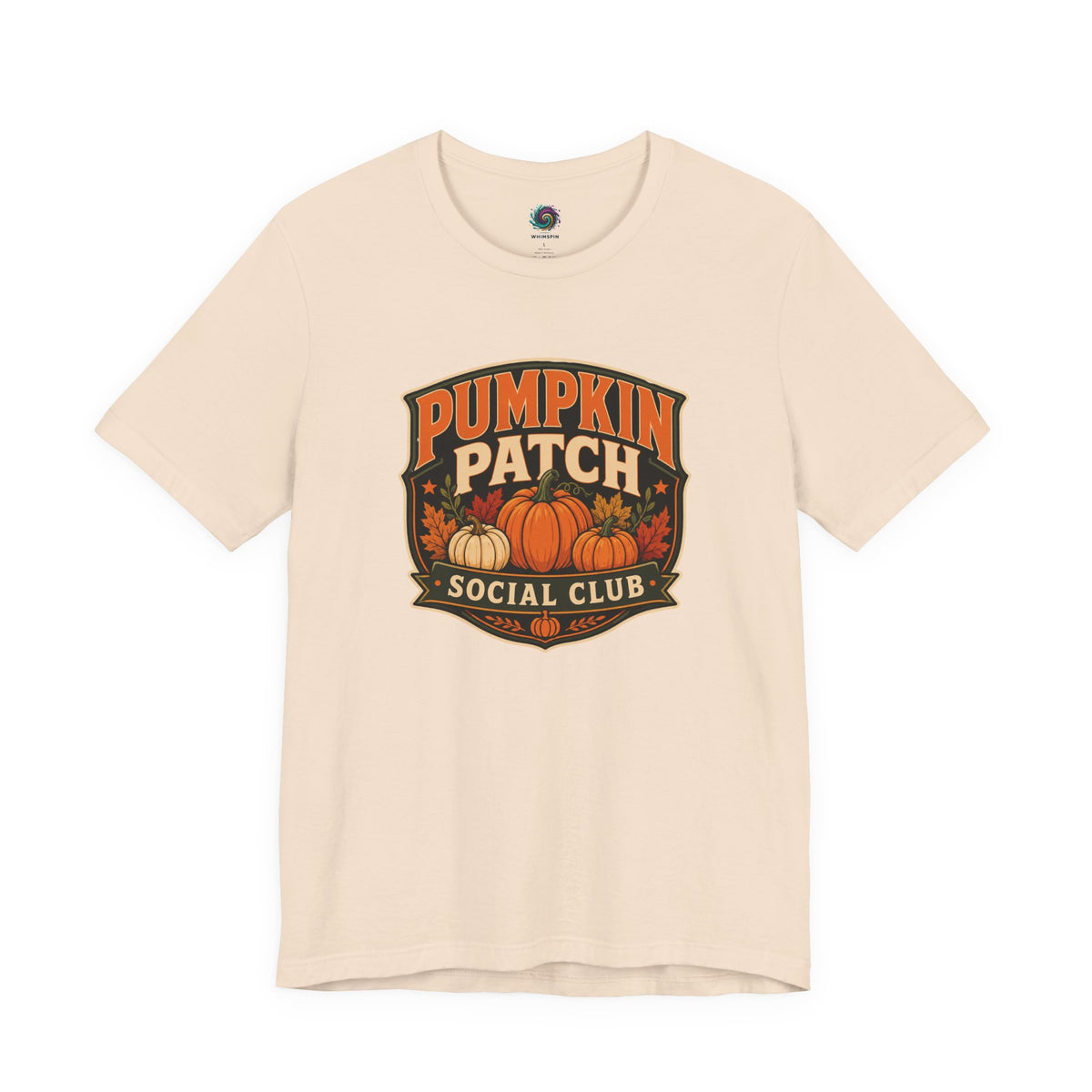 Soft cream graphic T-shirt with Pumpkin Patch Social Club pumpkin logo