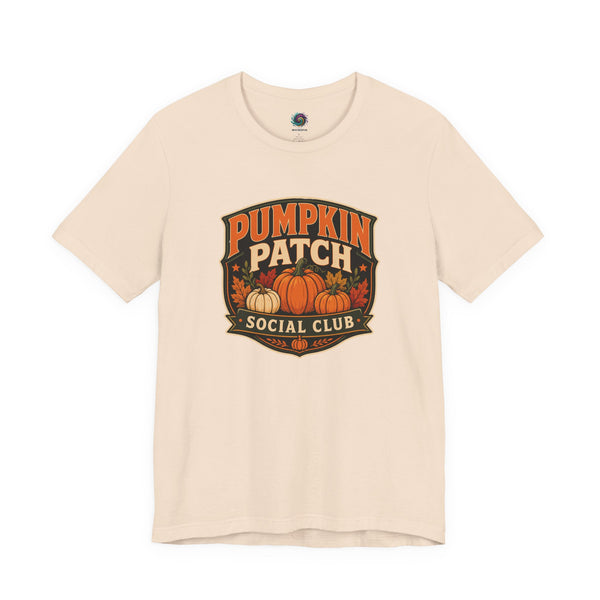 Soft cream graphic T-shirt with Pumpkin Patch Social Club pumpkin logo