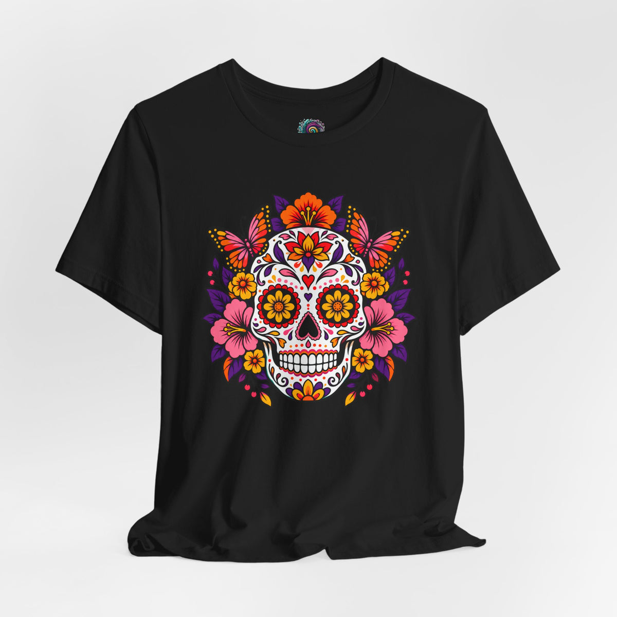 Floral Sugar Skull T-Shirt – Colorful Día de los Muertos Inspired Tee