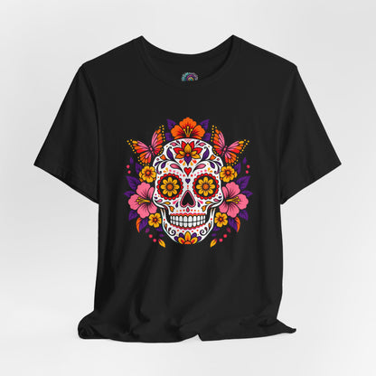 Floral Sugar Skull T-Shirt – Colorful Día de los Muertos Inspired Tee