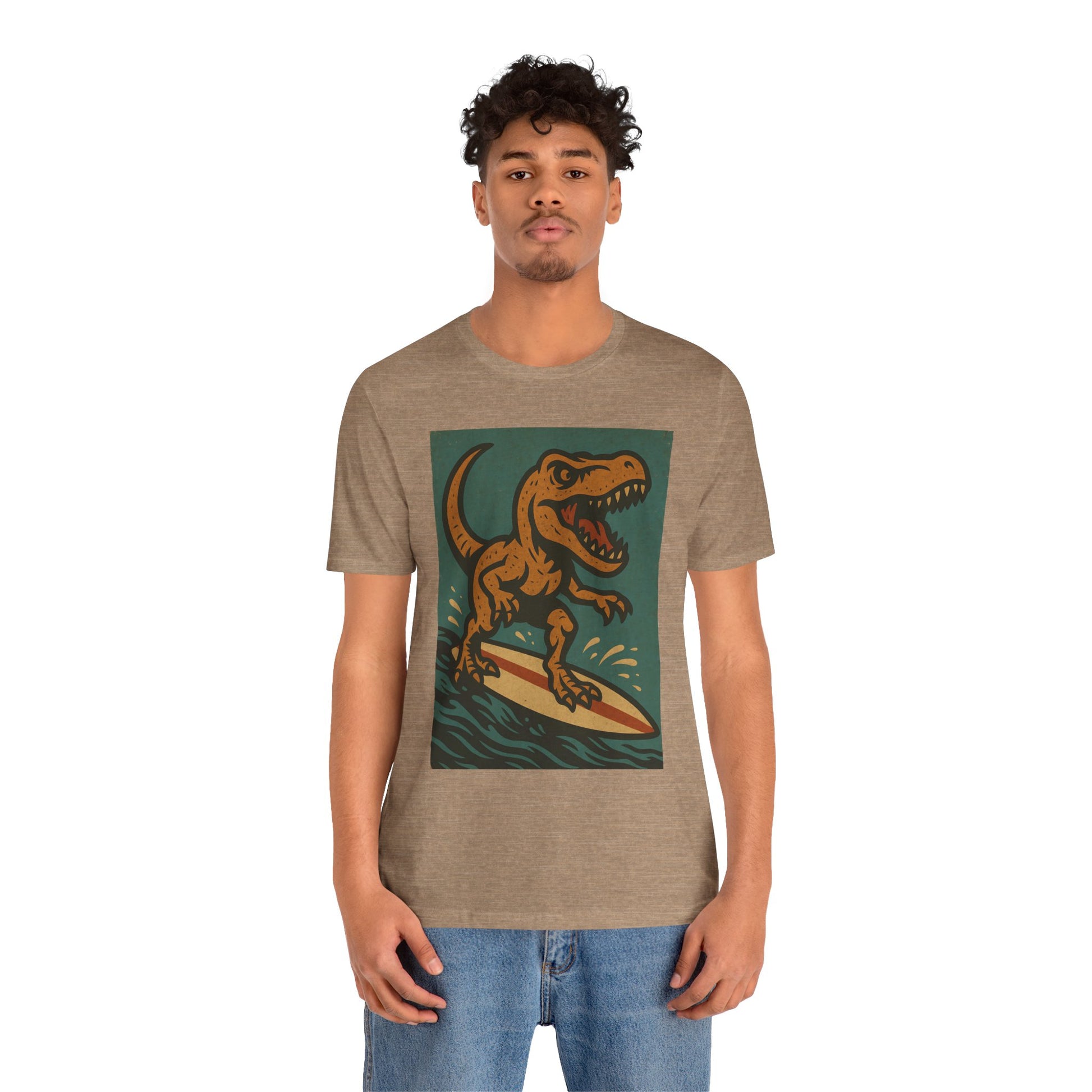 Surfing T-Rex T-Shirt – Funny Dinosaur Graphic Tee for Summer Vibes - WhimSpin - https://whimspin.com