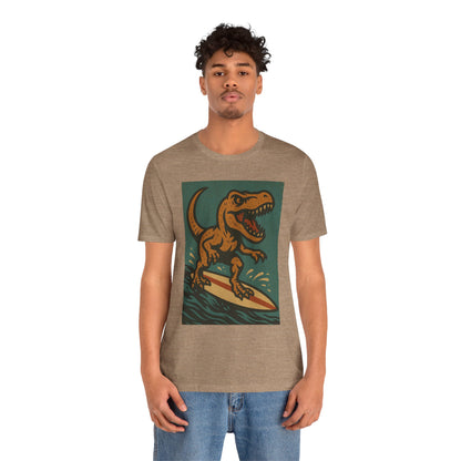 Surfing T-Rex T-Shirt – Funny Dinosaur Graphic Tee for Summer Vibes - WhimSpin - https://whimspin.com