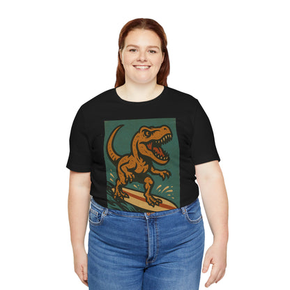 Surfing T-Rex T-Shirt – Funny Dinosaur Graphic Tee for Summer Vibes - WhimSpin - https://whimspin.com