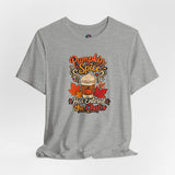 Heather gray T-shirt with Pumpkin Spice chat graphic, crew neck short sleeves