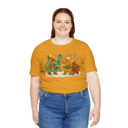 Dinosaur Snowball Fight T-Shirt – Funny Winter Dino Graphic Tee