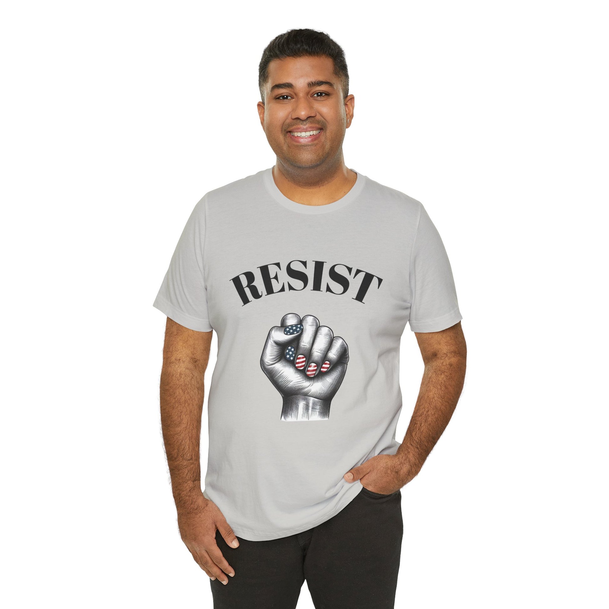 Resist Feminist Power Fist Tee – USA Flag Nails Protest Shirt - WhimSpin - https://whimspin.com