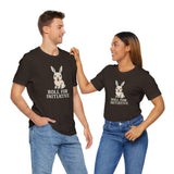 Pair of black crew-neck T-shirts with rabbit graphic and 